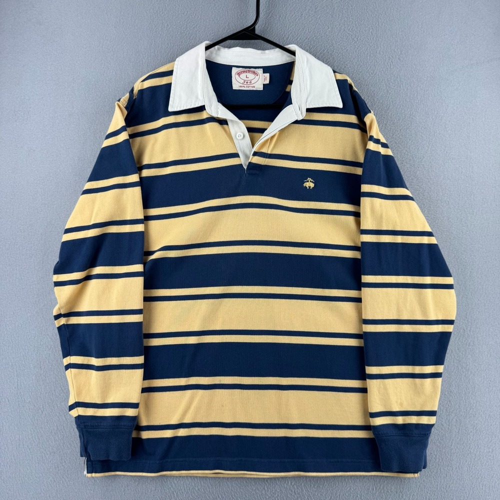 Brooks Brothers Rugby Shirt Mens Large Cotton Long Sleeve Polo Striped Y2K Prepp